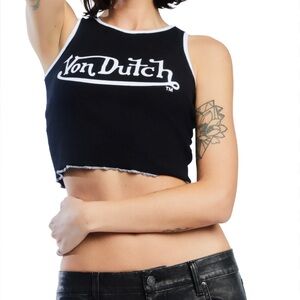 2 Von Dutch Graphic Ribbed Notch Tank Tops Women's Sz S Black & White